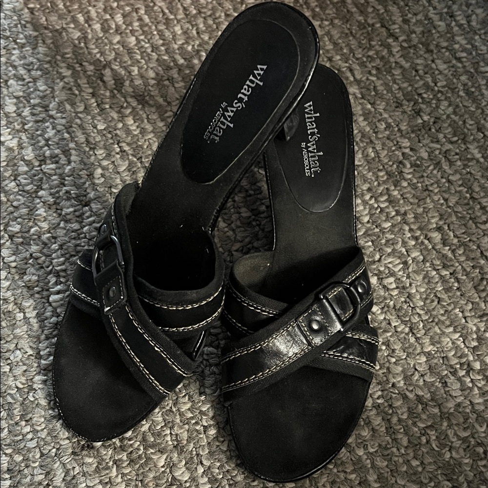 AEROSOLES Black Buckled Slip-On Mules